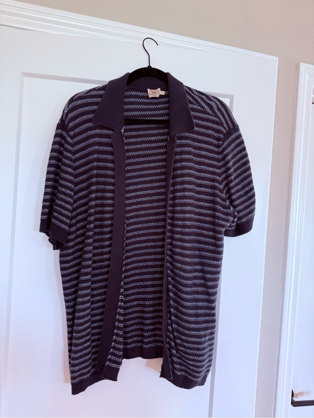 Faherty Black and Gray Striped Short-Sleeve Cardigan
